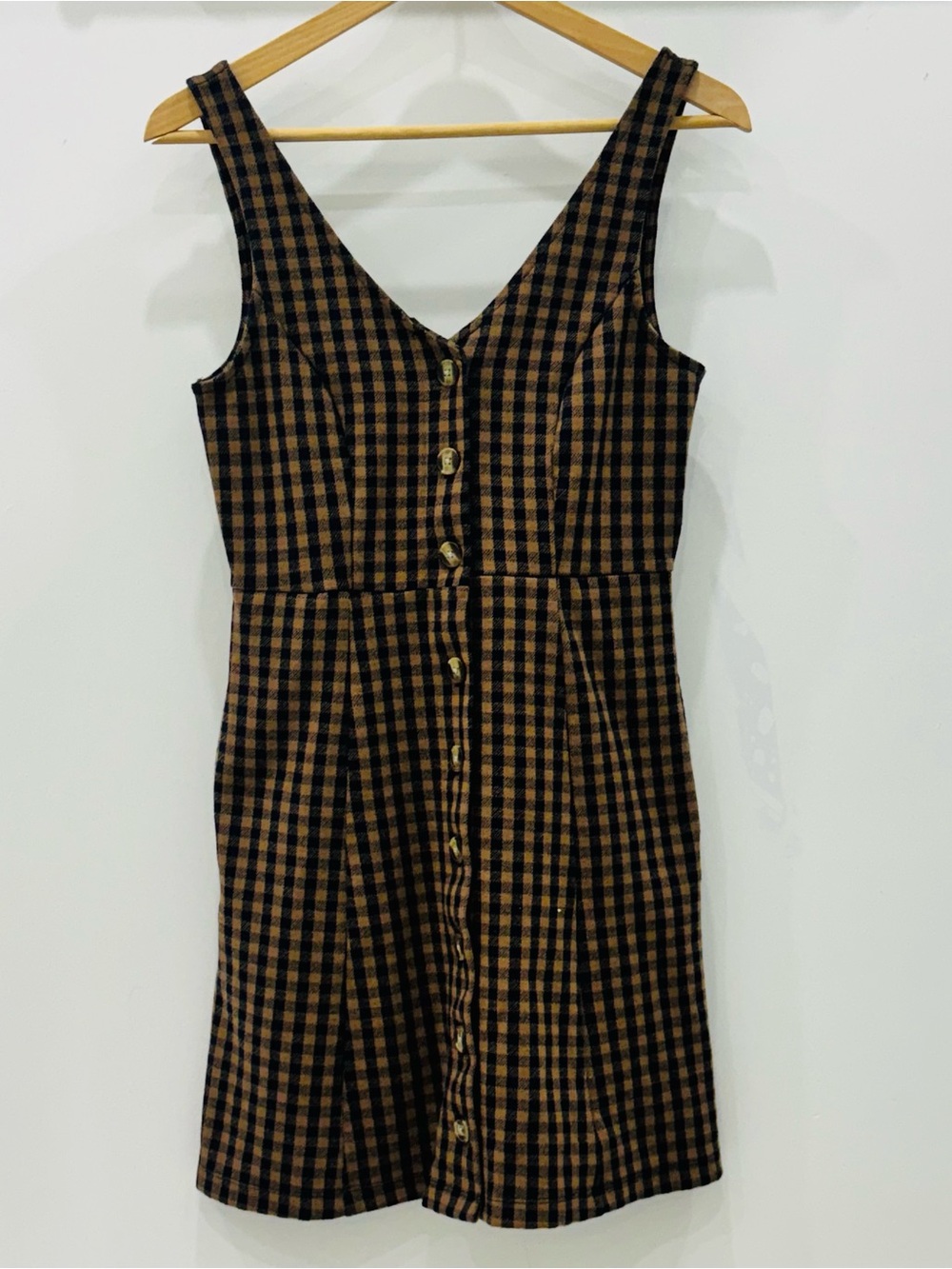 American Eagle XS Brown Black Gingham Button Front Sleeveless Mini Dress
